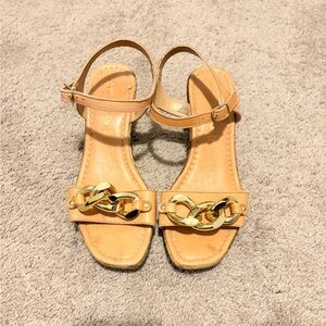 Elegant Tan Sandals with Gold Chain Accent
